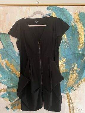 City Chic Black Zip-Front Mini Dress with Draped Pockets